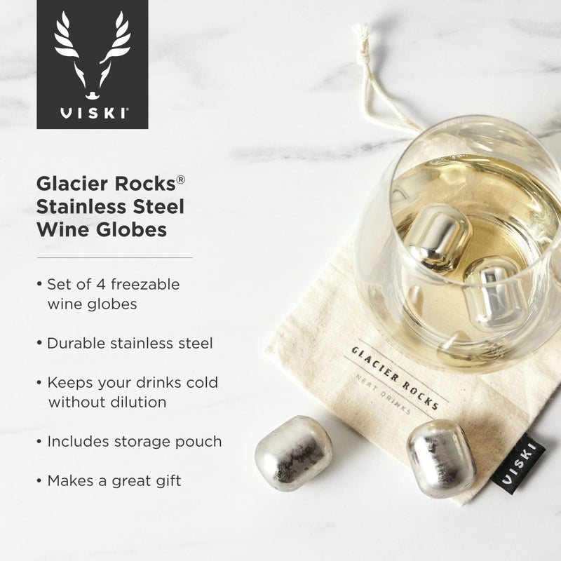 Viski 4358 Glacier Rocks Stainless Steel Ice Cubes Reusable Ice Cubes for Drinks, Whiskey, Bourbon, Scotch, Metal Ice Cubes, Cocktail Accessories Set of 4 Silver - Image 2